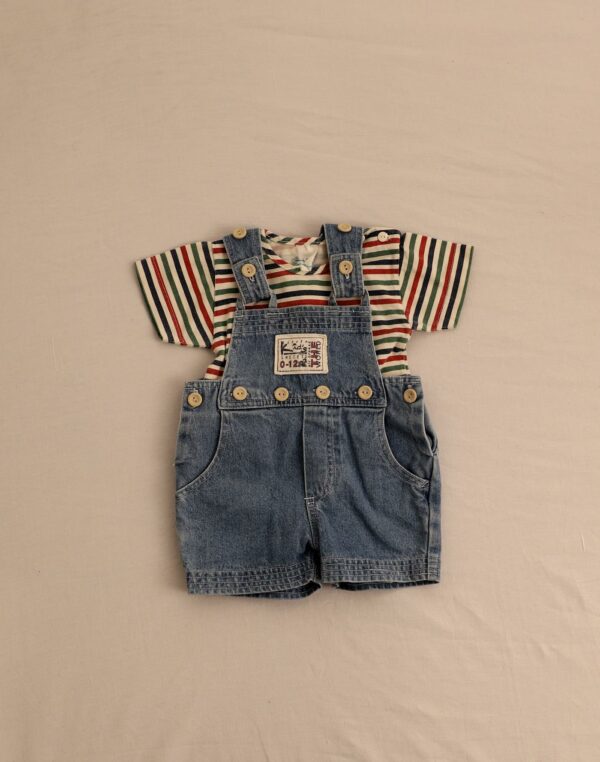 Striped T-shirt denim overalls set