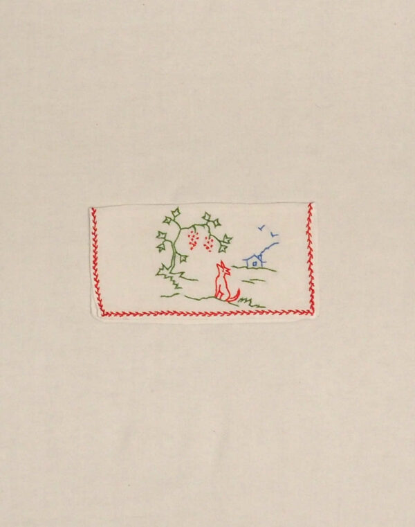 Embroidered pouch with fox and grapes