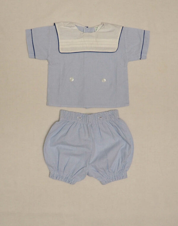 Blue gingham blouse and bloomer set