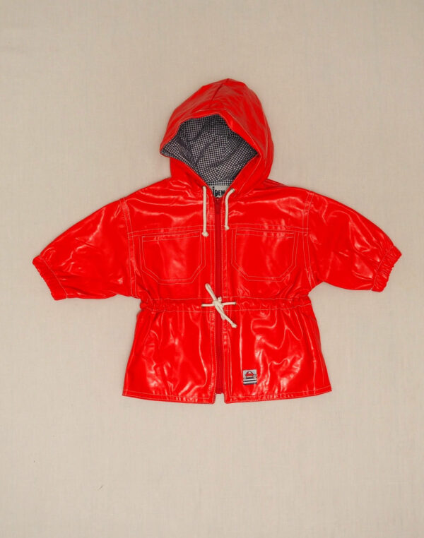 80s red hooded raincoat