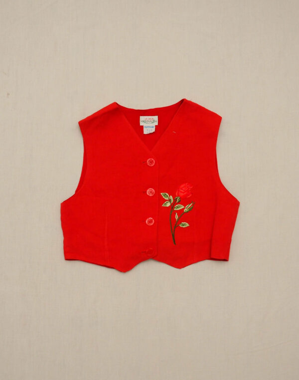 Red jacket embroidered with an 8-year-old rose