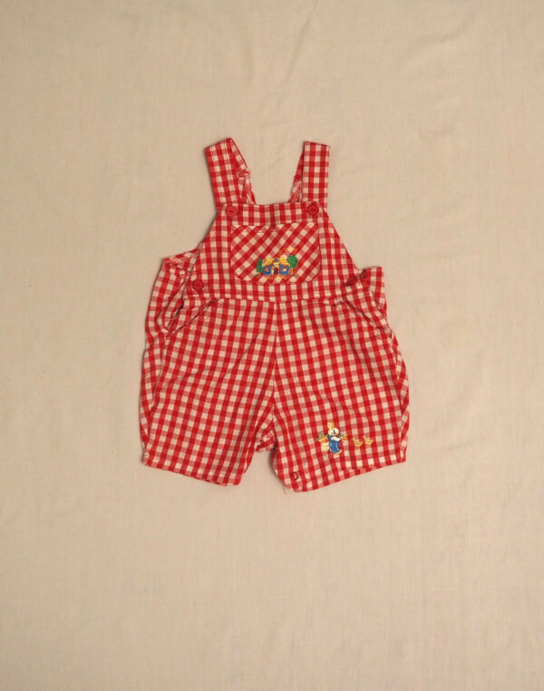 Embroidered gingham overalls