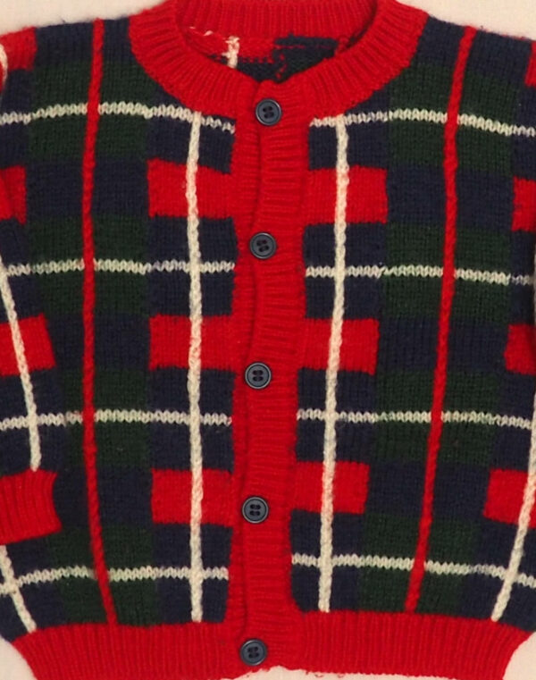 Hand-knitted plaid cardigan