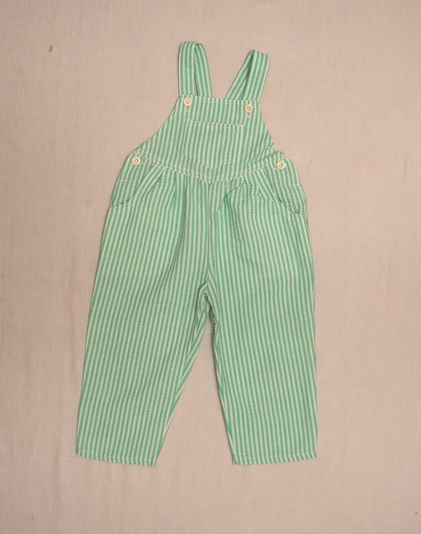 Striped seersucker overalls