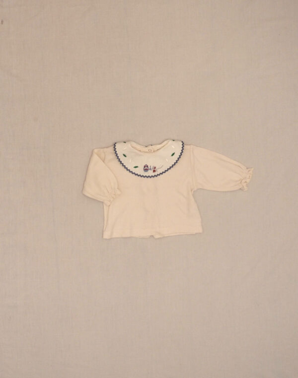Blouse grand col brodé bleu