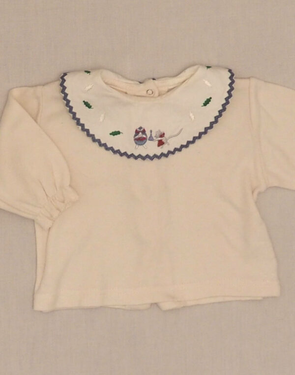 Blouse grand col brodé bleu