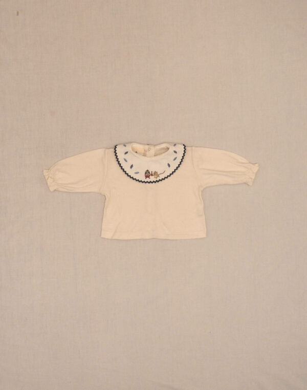 Blouse grand col brodé marine