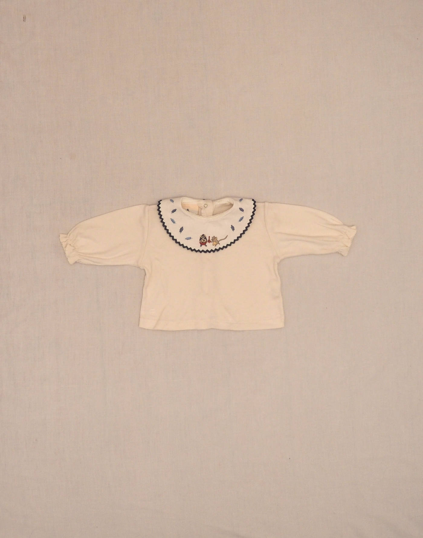 Large collar navy embroidered blouse
