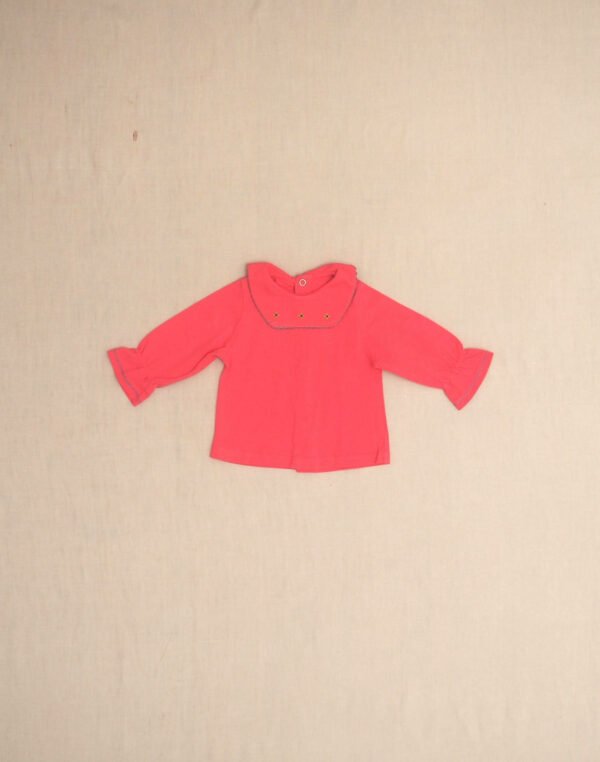 Jersey blouse with embroidered collar