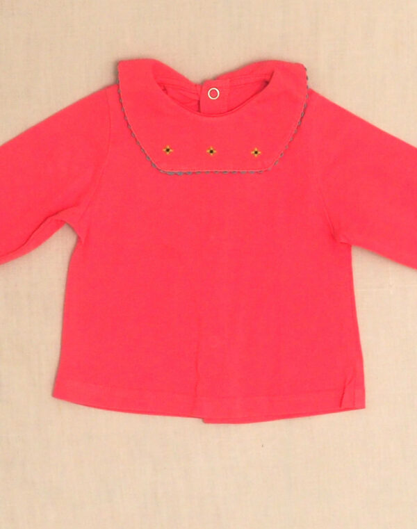 Jersey blouse with embroidered collar