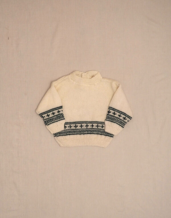 Pull tricoté main frise verte