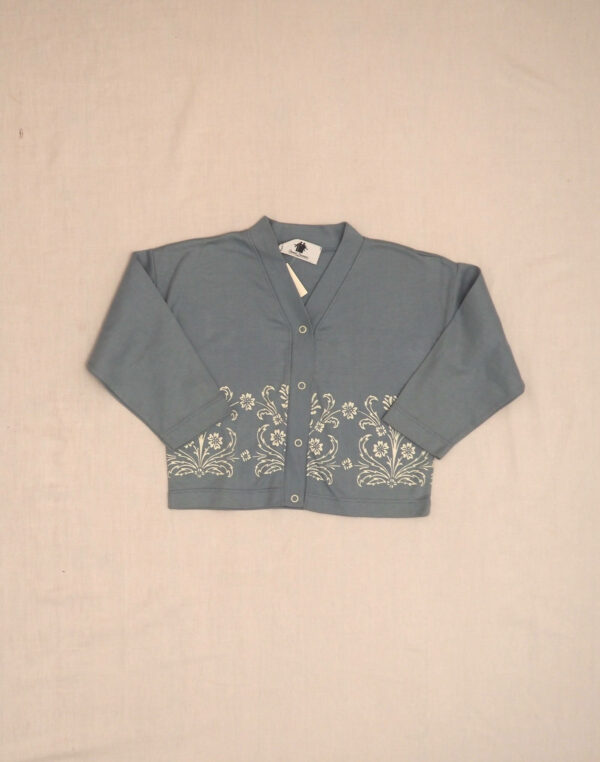 Cardigan bleu imprimé fleuri