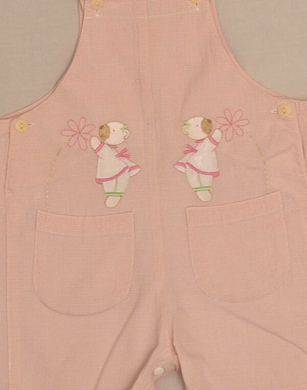 Bear-embroidered seersucker overalls