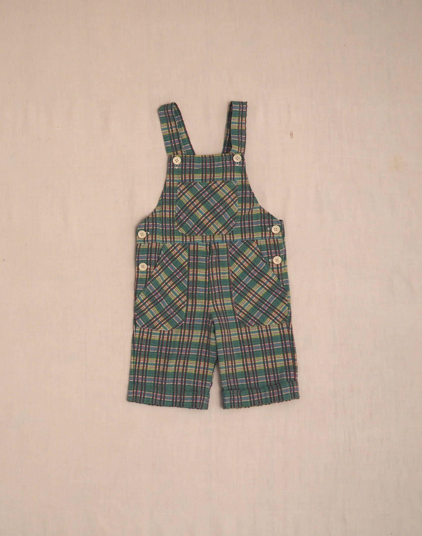 Checked seersucker short overalls
