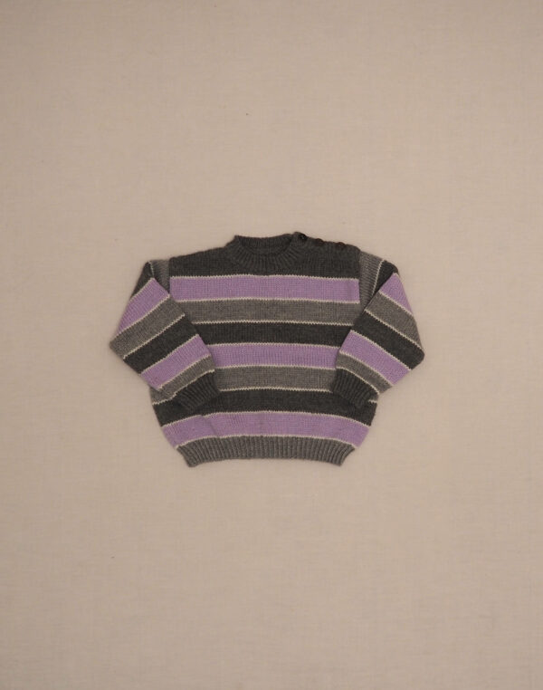 Pull rayé gris tricoté main