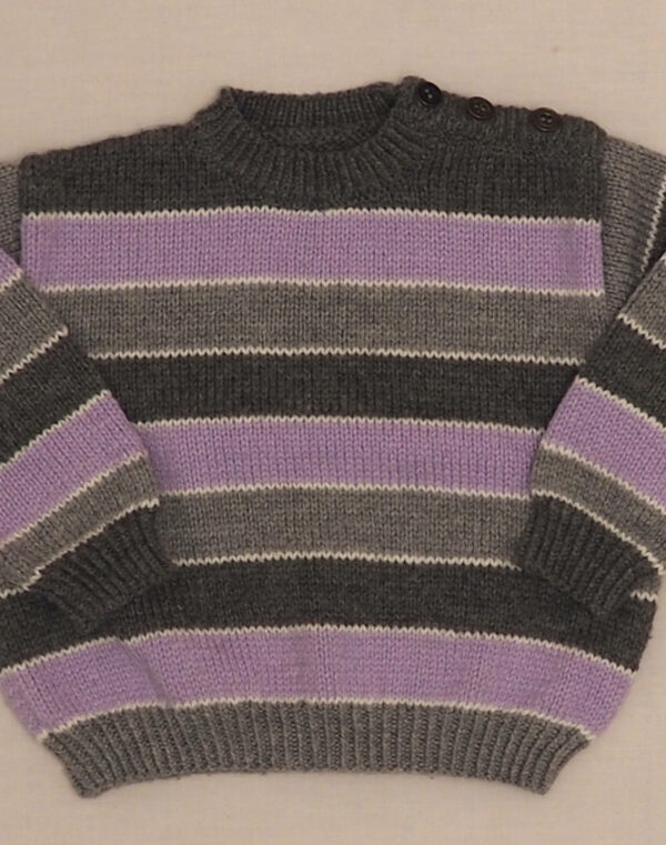 Pull rayé gris tricoté main