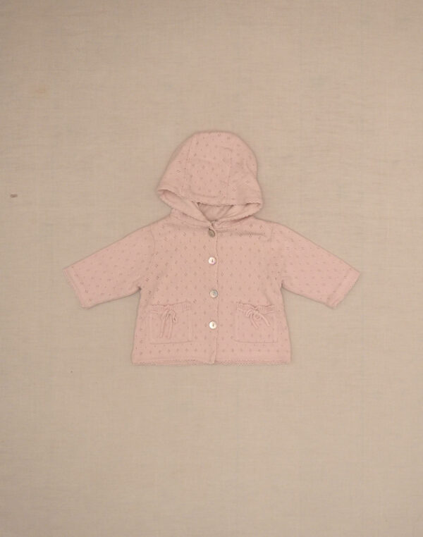 Pointelle knit hooded cardigan