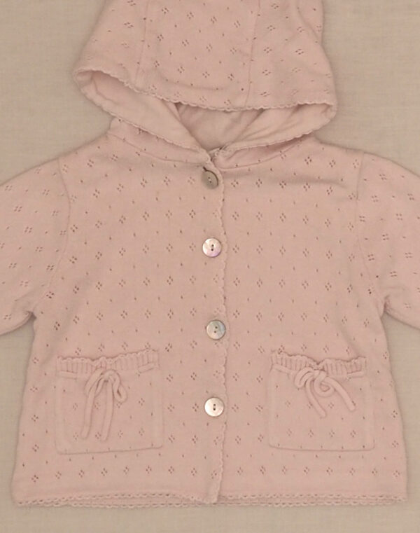 Pointelle knit hooded cardigan