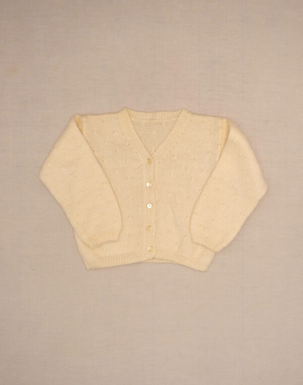 Handmade ecru plumetis cardigan 8 years