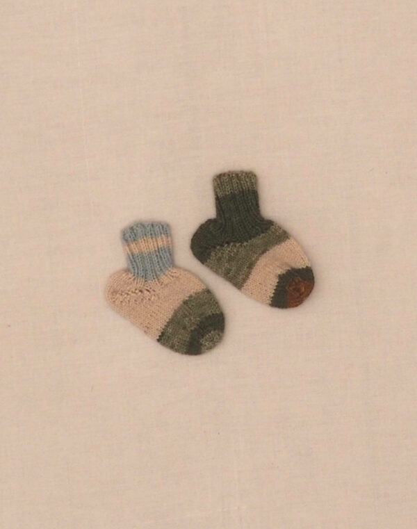 Hand-knitted khaki striped socks P16