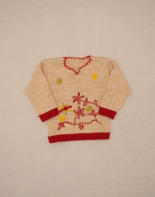 Pull écru broderies main
