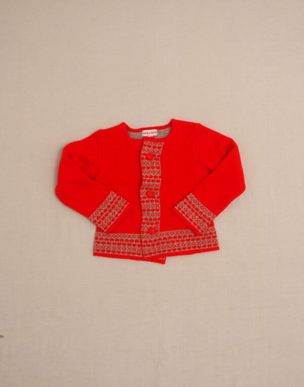 Red heart-fringed cardigan