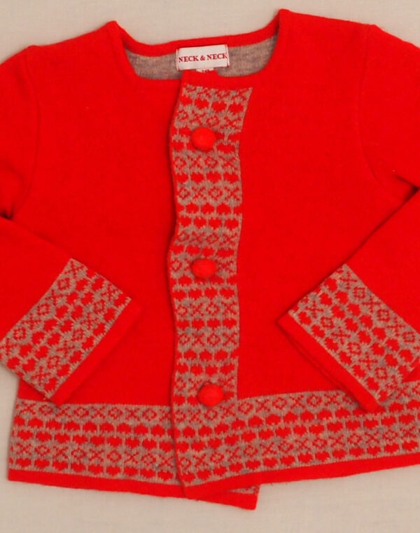 Red heart-fringed cardigan