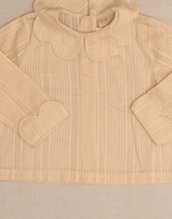 Baghère ecru striped petal-neck blouse