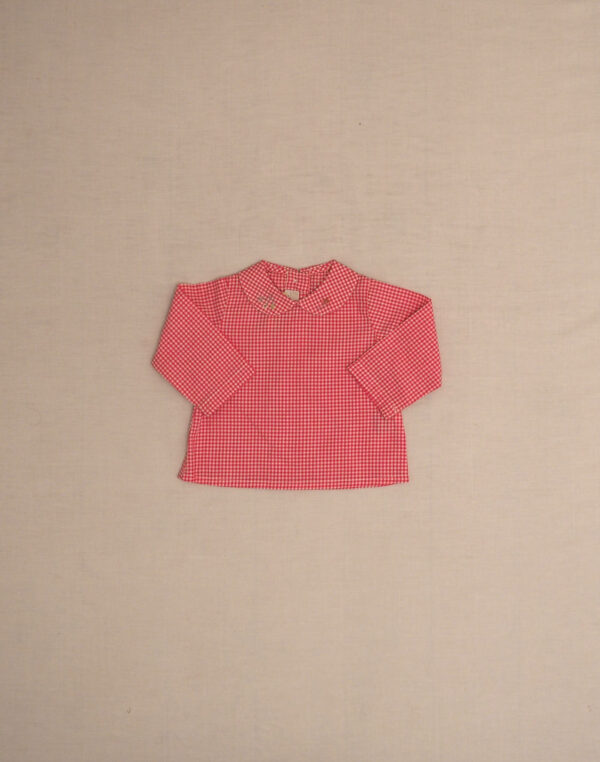 Baghère pink gingham blouse with embroidered collar