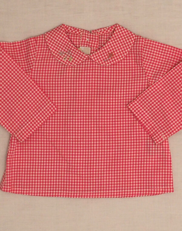 Baghère pink gingham blouse with embroidered collar
