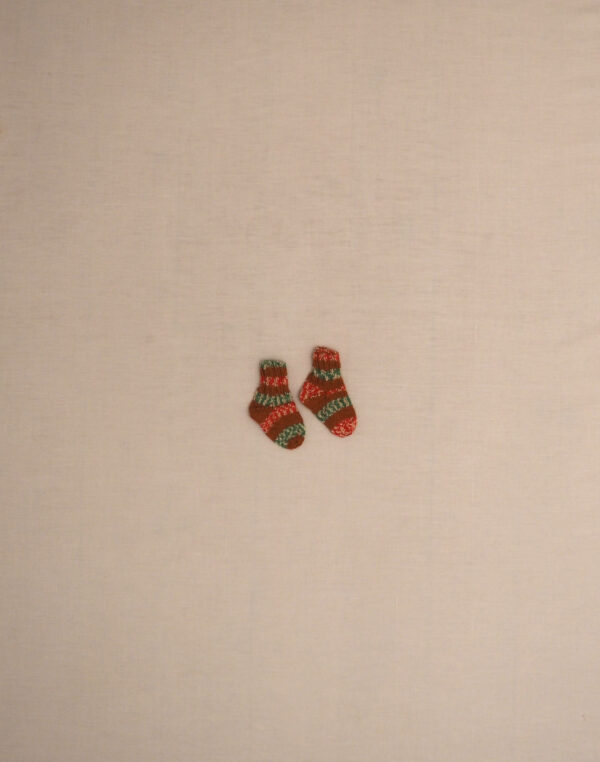Rust-striped hand-knitted socks P16
