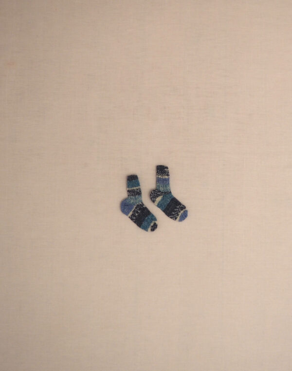 Blue striped hand-knitted socks P20