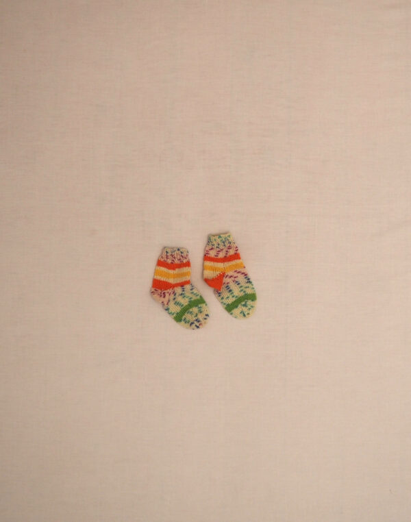 Ecru striped hand-knitted socks P23