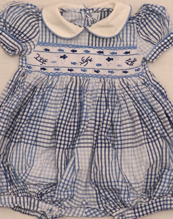 Barboteuse à carreaux smocks poissons