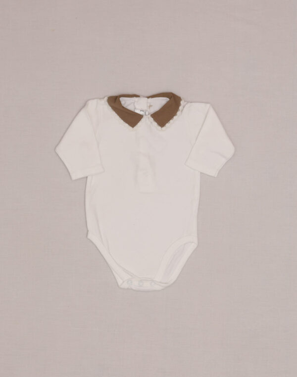 Baghère Chocolate-Colored Embroidered-Collar Bodysuit