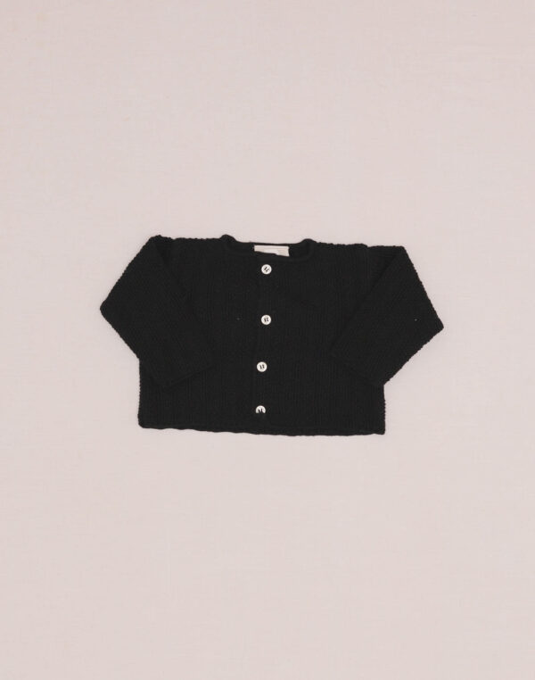 Baghère Black Wool Cardigan with Loose Stitch Pattern