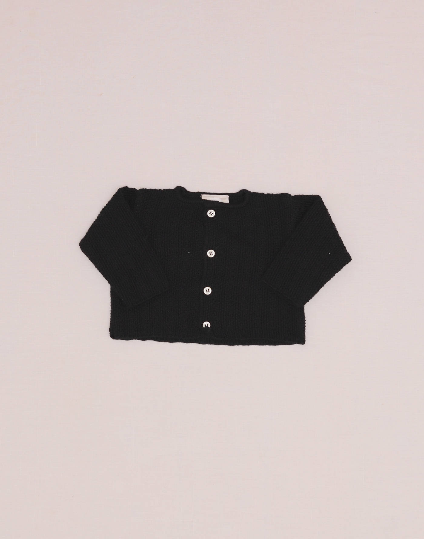 Baghère Black Wool Cardigan with Loose Stitch Pattern