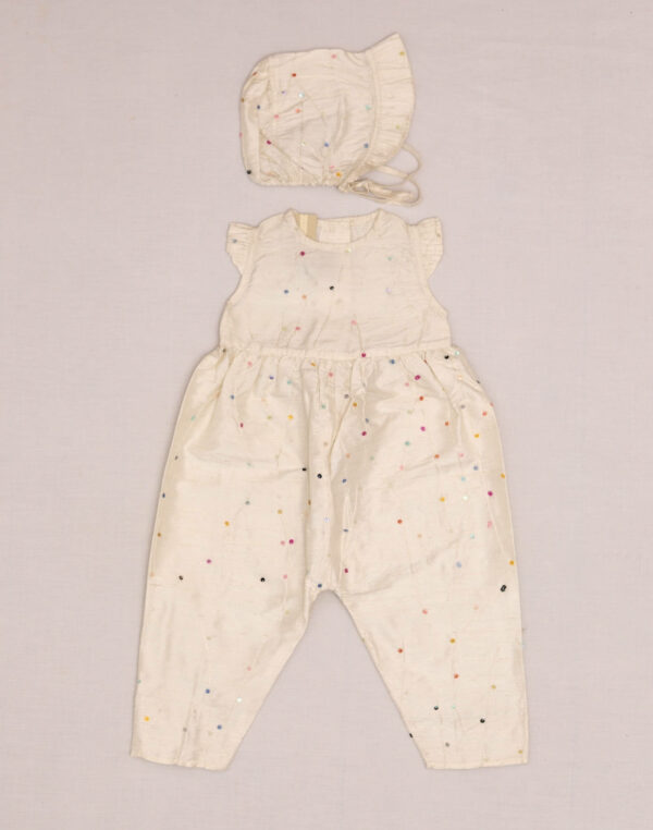 Baghère Silk Rompers & Bonnet with Sequins
