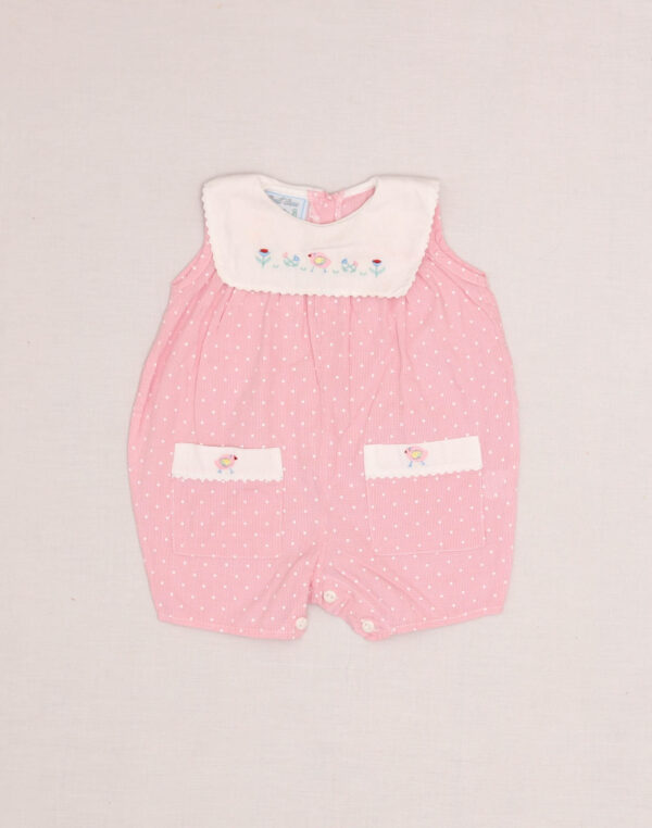 Pink Romper with Embroidered Polka Dots
