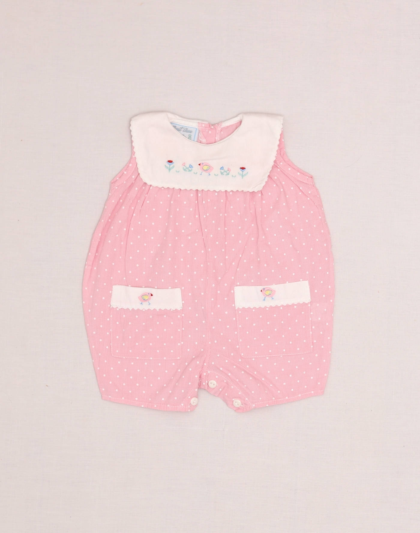 Pink Romper with Embroidered Polka Dots