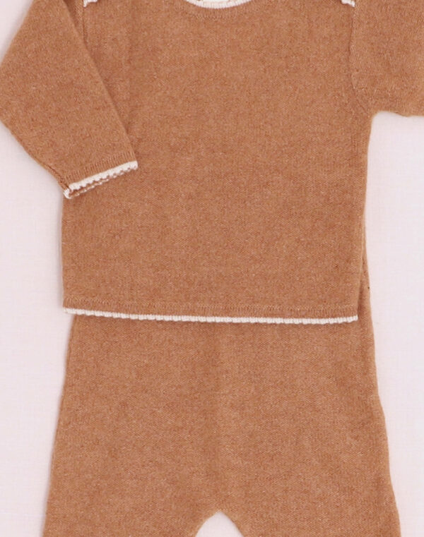 Ensemble cachemire caramel bords écrus Baghère