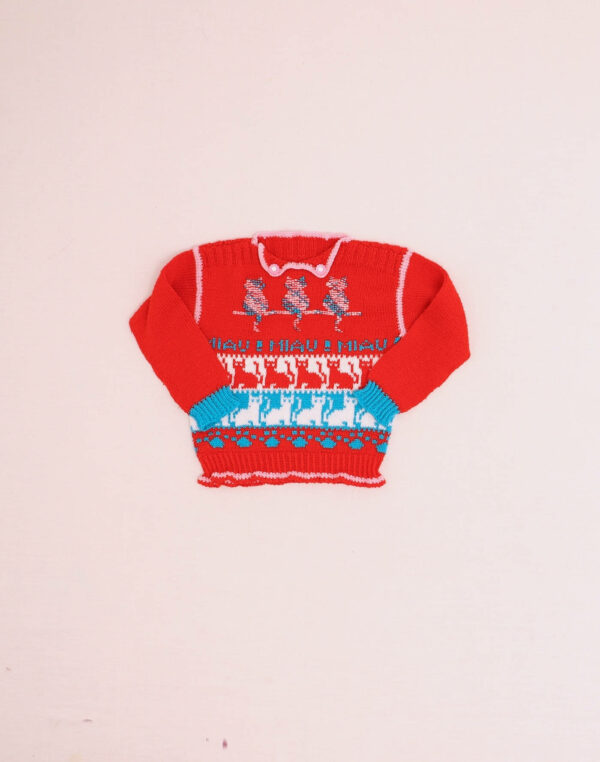 Handmade Cat-Patterned Sweater from the 1960s
