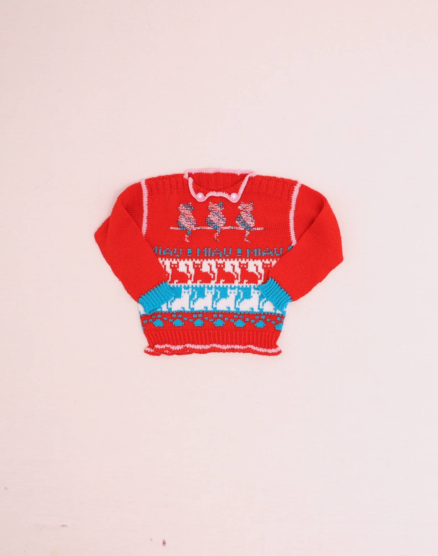Handmade Cat-Patterned Sweater from the 1960s