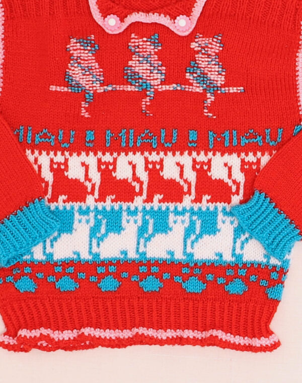Handmade Cat-Patterned Sweater from the 1960s