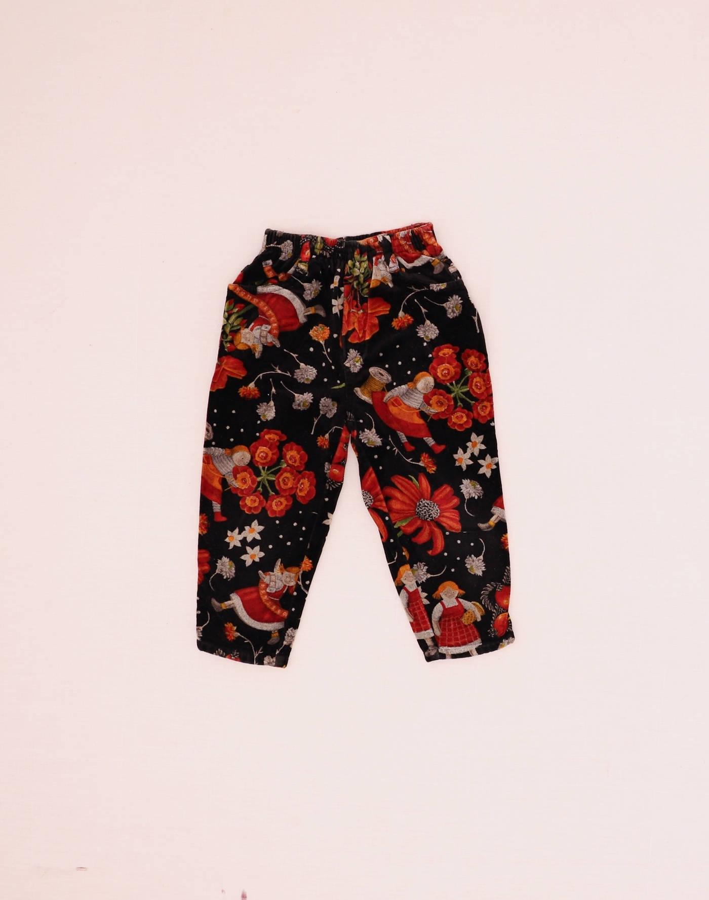 Velvet Pants with Dolls & Flowers