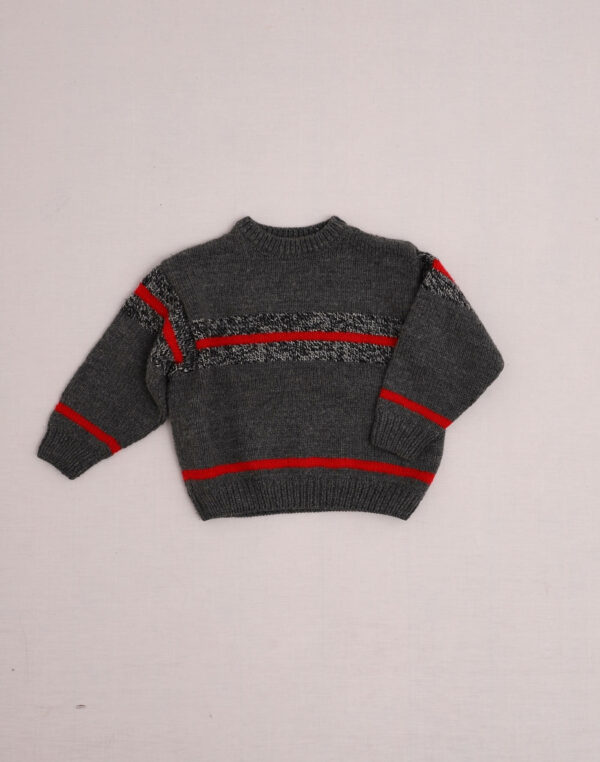 Handmade gray sweater with red stripes