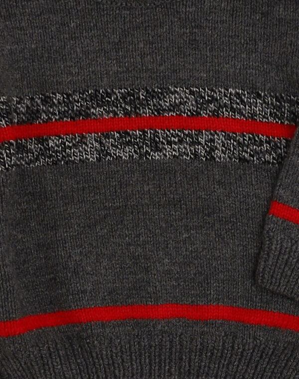 Handmade gray sweater with red stripes