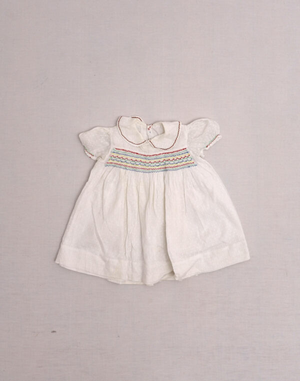 Multicolored smocked plumetis dress