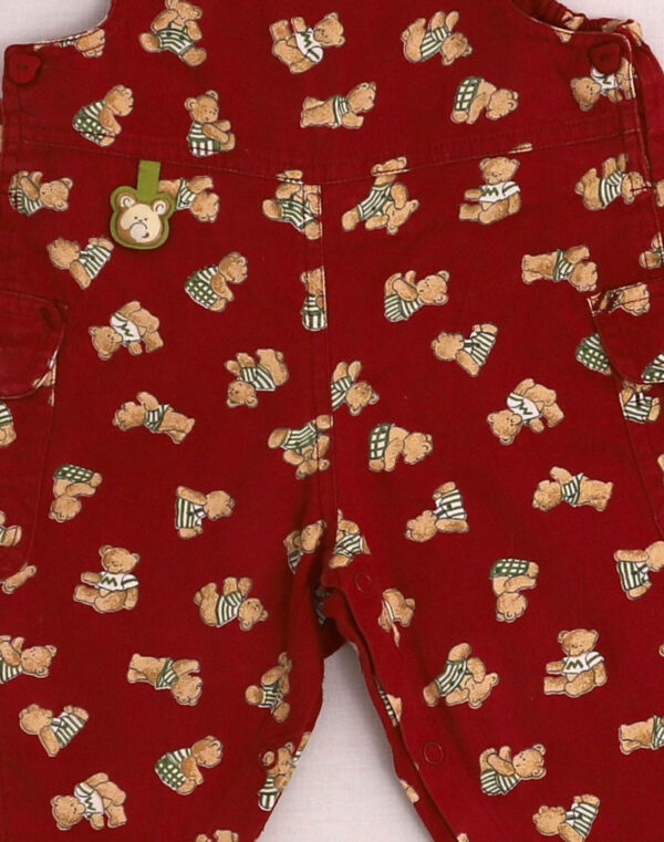 Red overalls with teddy bears