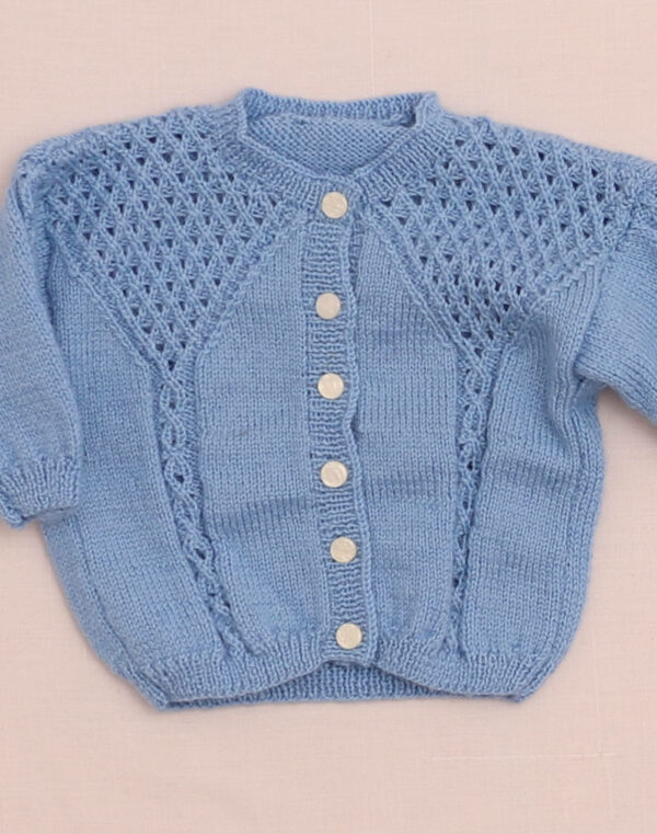 Cardigan bleu effet ajouré fait main